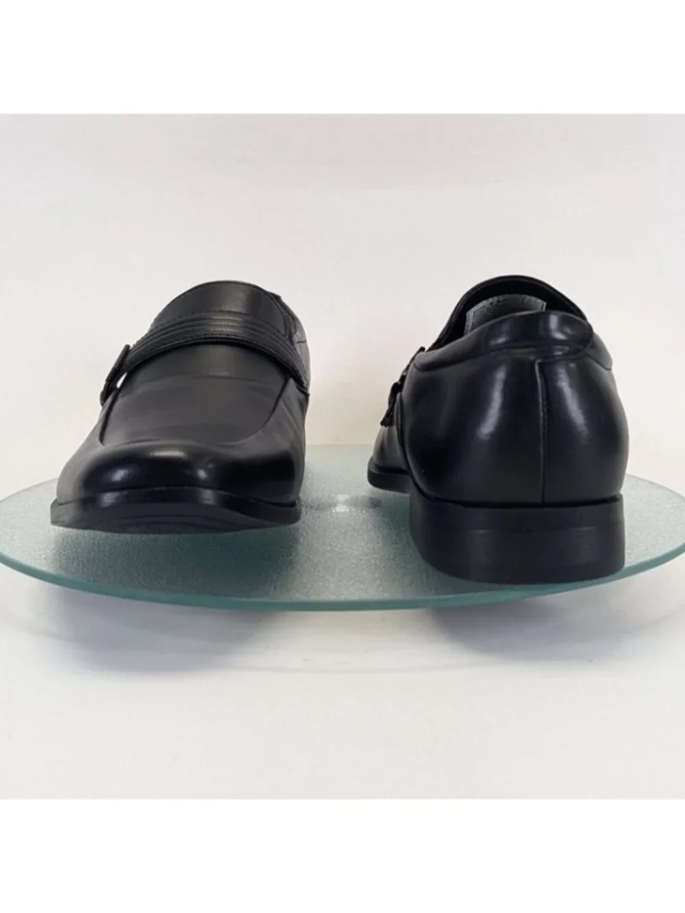 Perry Ellis Mens Size 9 Dress Shoes Black Vegan Leather Slip-On Loafers Buckle